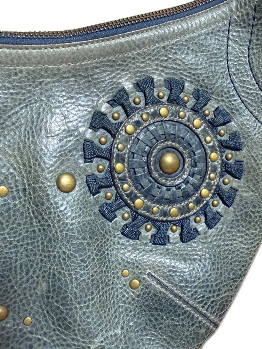 Vintage Rare 65th Anniversary Coach Blue Leather Gold Stud Hobo Bag 'Mia' - Picture 6 of 9